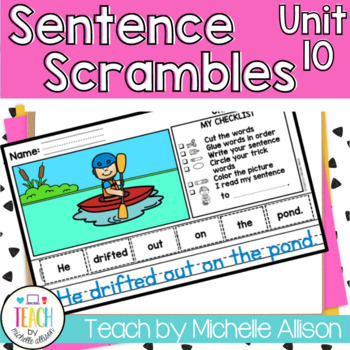 Preview of Sentence Scramble - Blends Worksheet, Literacy Center & Sight Word Review