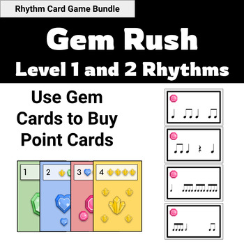 Preview of Level 1 and 2 Rhythm Gem Rush Card Game Bundle - Elementary Music Center Game