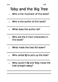 Level 16 text: Toby and the Big Tree worksheet