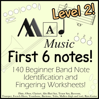 Preview of Level 2! Beginner Band "Mad Music":Full Band Bundle! 140 Worksheets w/Fingerings