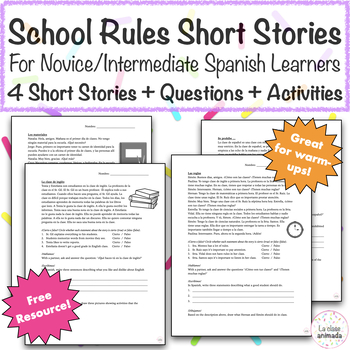 Preview of Spanish School Rules Short Stories Reading Questions Activities FREE DOWNLOAD!