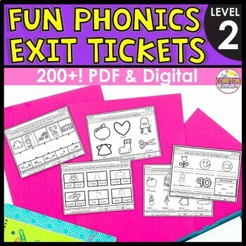 Preview of Level 2 Phonics Exit Tickets Year Long - Units 1-17 Exit Slips PDF & Digital