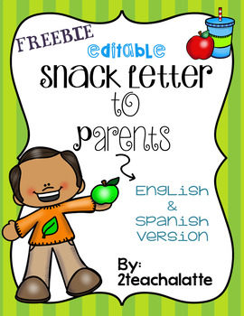 Preview of Snack Letter to Parents-Editable