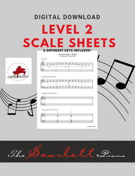 Preview of Level 2 Piano Scale Sheets (6 Keys) | Printable PDFs