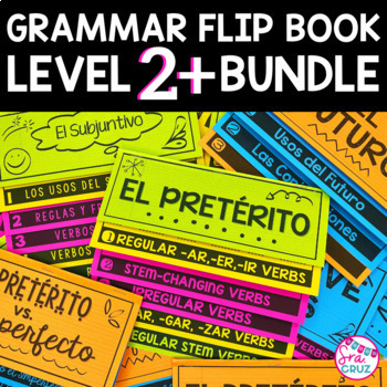 Preview of Level 2+ Spanish Grammar Flip Books Bundle with DIGITAL option for Google Slides