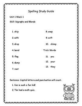 Preview of Level 2 Spelling Study Guides - Weekly