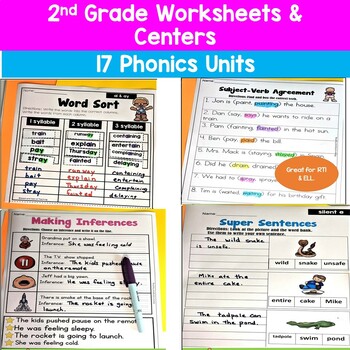 Second Grade Phonics Activity Word Work Bundle Level 2 Units 1 17 Rti