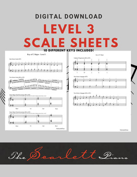 Preview of Level 3 Piano Scale Sheets (10 Keys) | Printable PDFs