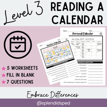 Preview of Level 3 Reading a Calendar: Life Skills Special Education Worksheets NO PREP