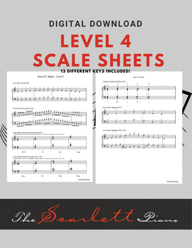 Preview of Level 4 Piano Scale Sheets (13 Keys) | Printable PDFs