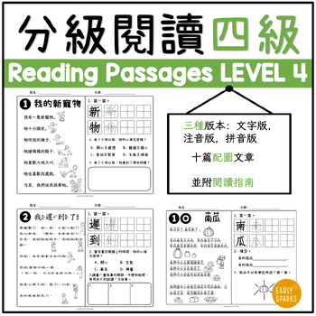 Preview of Level 4 Reading Passages in Trad Chinese w/ Pinyin, Zhuyin and Words Only 繁體中文