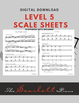 Preview of Level 5 Piano Scale Sheets (15 Keys) | Printable PDFs