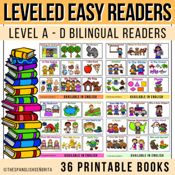 Preview of Level A - D Easy Readers | 36 Leveled Books BUNDLE (English & Spanish)