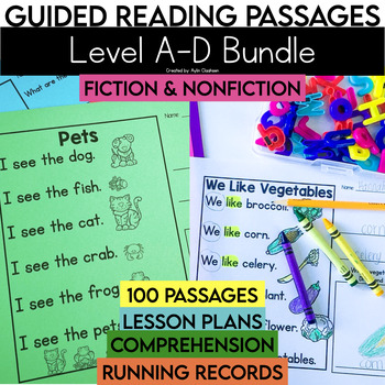 Preview of Level A-D Guided Reading Passages Bundle | Fiction & Nonfiction | Kindergarten