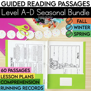 Preview of Level A-D Seasonal Guided Reading Passages with Comprehesion Questions Bundle