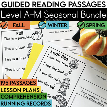 Preview of Level A-M Seasonal Guided Reading Passages with Comprehension Questions Bundle