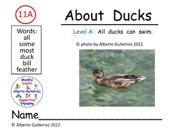 Preview of Level A Nonfiction: About Ducks #11A