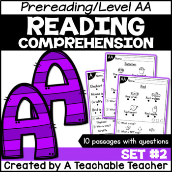 Preview of Level AA Reading Comprehension Passages and Questions SET TWO Digital Resource