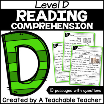 Preview of Level D Reading Comprehension Passages Worksheets Digital Printable Kindergarten