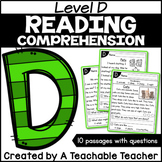 Level D Reading Comprehension Passages Worksheets Digital 