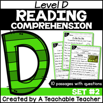 Preview of Level D Reading Comprehension Passages and Questions SET TWO Digital Resource