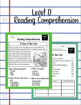 Preview of Level D Reading Comprehension and Fluency