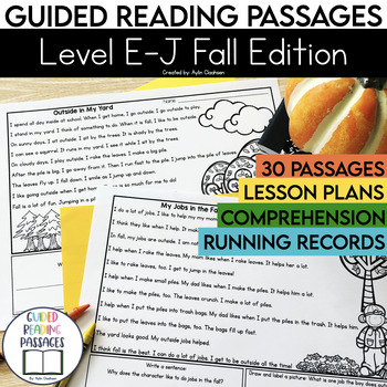 Preview of Level E-J Fall Guided Reading Passages with Comprehension Questions | 1st Grade