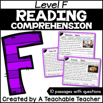 Preview of Level F Reading Comprehension Passages and Questions Digital Resource