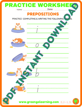 Preview of Prepositions of Place / PRACTICE WORKSHEET / Level I / Lesson 3 -(easy to check)