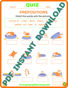 Preview of Prepositions of place / QUIZ / Level I / Lesson 3 - (easy check assessment)