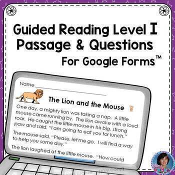 Preview of Level I Reading Passage and Questions: The Lion and the Mouse {Google Forms™} 