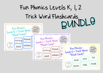 Preview of "FUN" Phonics ~ Level K, 1, 2 Trick Word Flashcard Bundle (Aligned)