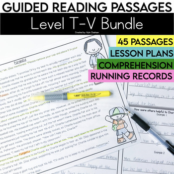 Preview of Level T-V Guided Reading Passages & Comprehension Bundle | 5th Grade Fiction