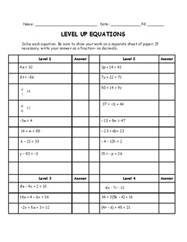 Preview of Level Up Multi-Step Equations