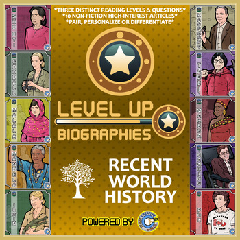 Preview of Level Up Reading -- Biographies -- Recent World History - Paired Text Bundle