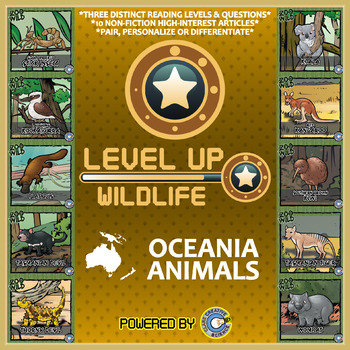 Preview of Level Up Reading -- Wildife -- Oceania Australian Animals - Paired Text Bundle