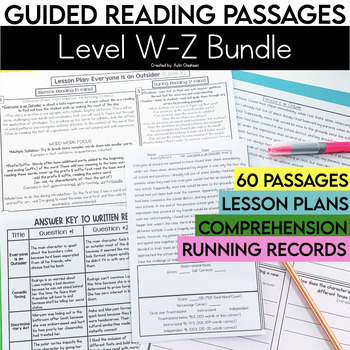 Preview of Level W-Z Guided Reading Passages Bundle with Comprehension Questions 5th Grade