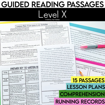 Preview of Level X Guided Reading Passages with Comprehension Questions | 5th Grade Fiction