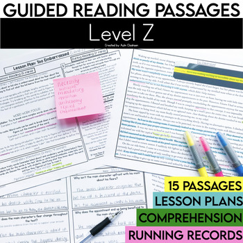 Preview of Level Z Guided Reading Passages with Comprehension Questions | 5th Grade Fiction