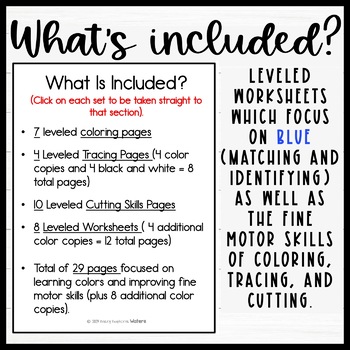 Color Identification Worksheets Blue Fine Motor Activities | TPT