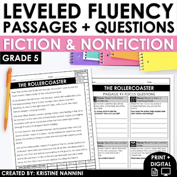 Preview of Leveled Fluency Passages 5th Grade with Reading Comprehension Science of Reading