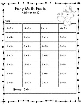 Preview of Leveled Foxy Addition Math Facts - Beginner, Intermediate, Challenging