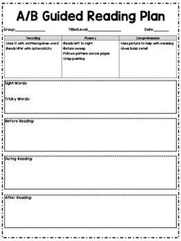 Preview of Leveled Guided Reading Planning Sheets, A-M