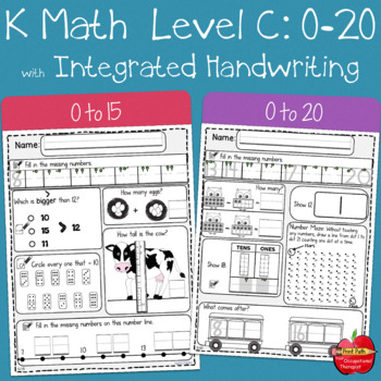 Preview of Leveled Kindergarten Math C: 0-20 with Integrated Handwriting: Common Core