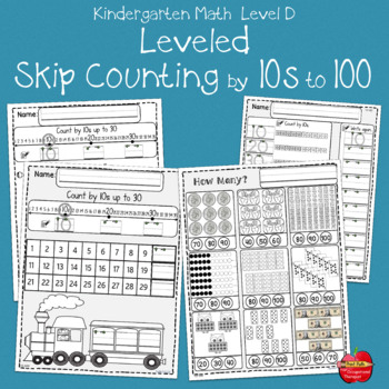 Preview of Leveled Kindergarten Math D: Skip Counting by 10s Integrated Handwriting: CCSS