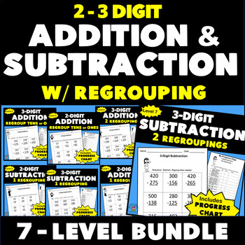 Preview of 2 Digit 3 Digit Addition and Subtraction with Regrouping Intervention Workbooks