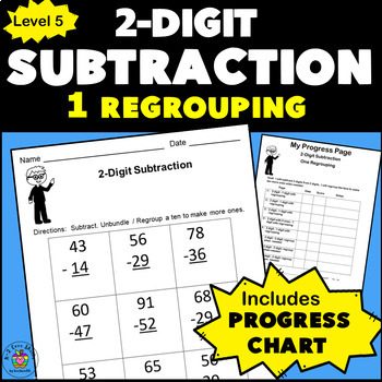 2-Digit Subtraction with Regrouping Worksheets Workbook 2.NBT.7 LEVEL 5