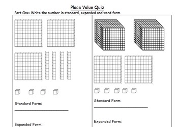 Preview of Leveled Place Value Quiz - Standard, Expanded, Word Form, and Value
