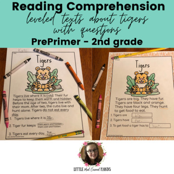 Preview of Leveled Reading Comprehension text and questions about tigers