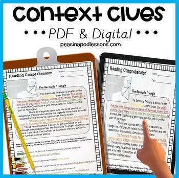 Preview of Context Clues Passages 3rd 4th 5th Grade Worksheets Anchor Chart Activities